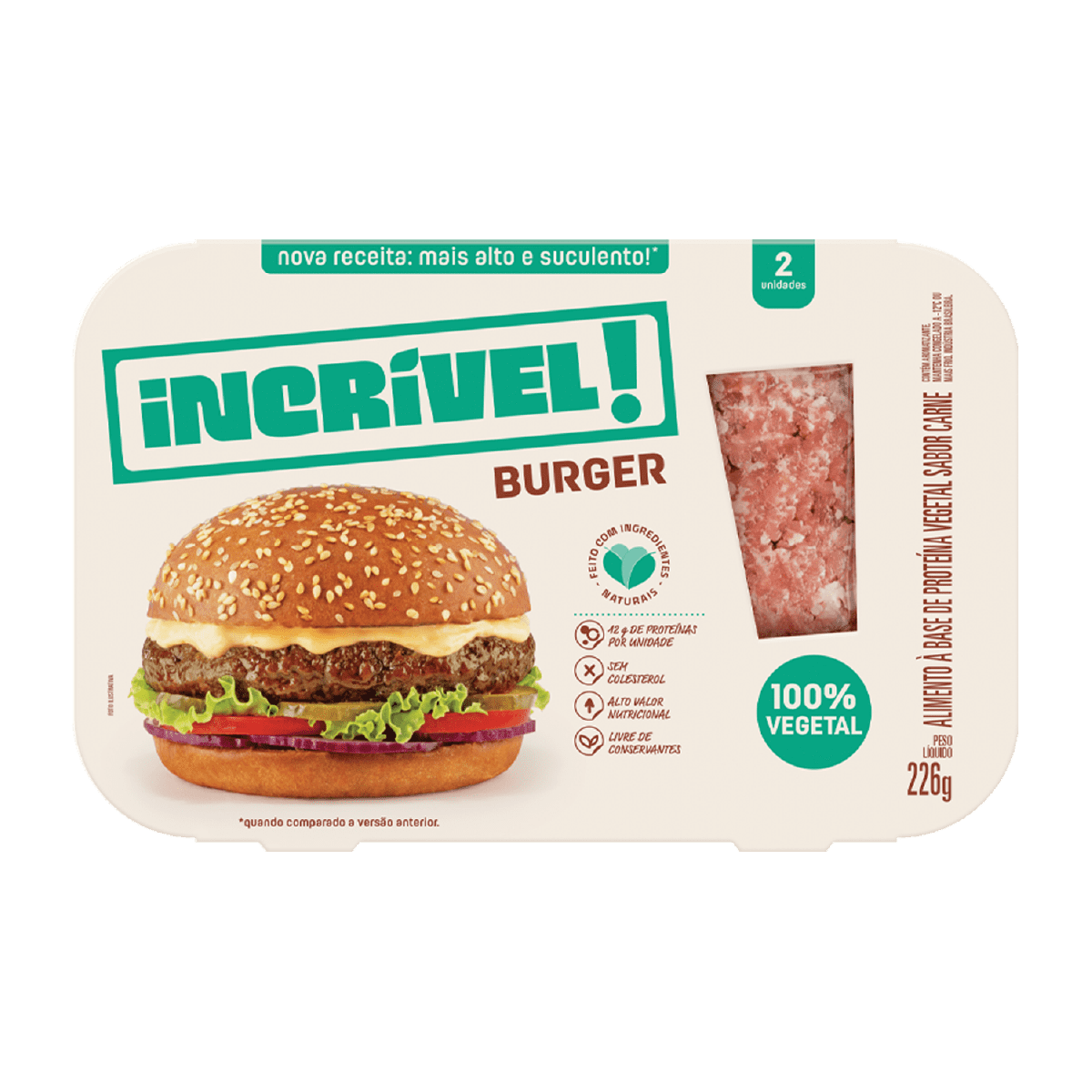 Hambúrguer de Carne 100% Vegetal 226g – Incrível!